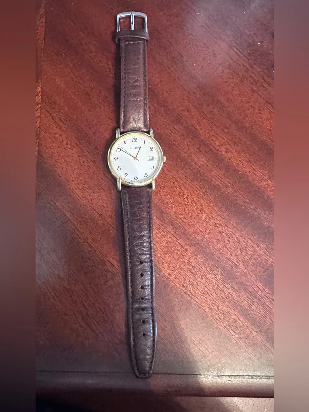 Bulova Gold-Tone Case Men’s Watch with Brown Leather Strap